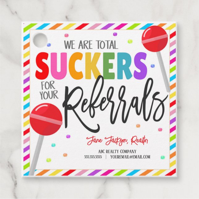 Kandy Realtor-inlägg efter Märkre Gåvor Etiketter (Framsida)