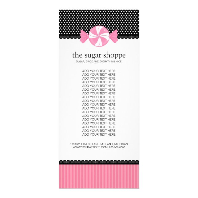 Kandy Shop-produktrackkort Reklamkort (Framsidan)