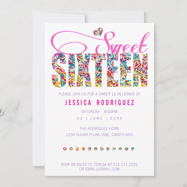 Kandy Theme Sweet sixteen Birthday-inbjudan Inbjudningar (Framsida)