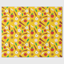 Kanel, äpplen, stjärnaniser och blommor, sömlösa presentpapper