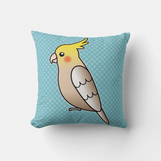 Kanel Färgad Cockatiel Tecknad Papegoja Fågel Kudde (Framsida)