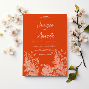 Kanel orange vit blommigt snöre Bröllop Inbjudningar
