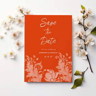 Kanel orange vit blommigt snöre Spara datum för Inbjudningar