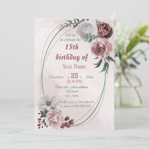 Kanel, ro, vit blommigt, geometrisk födelsedag inbjudningar