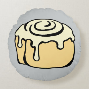 Kanel Roll Honung Bun Cute Funny Tecknad Grått Rund Kudde