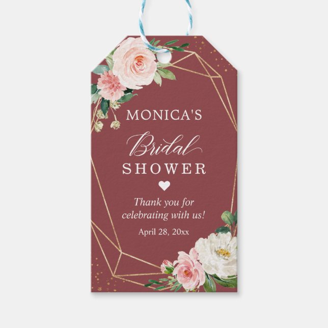 Kanel Rosrodnad Blommig Bröllopsfest Förmån Presentetikett (Framsidan)