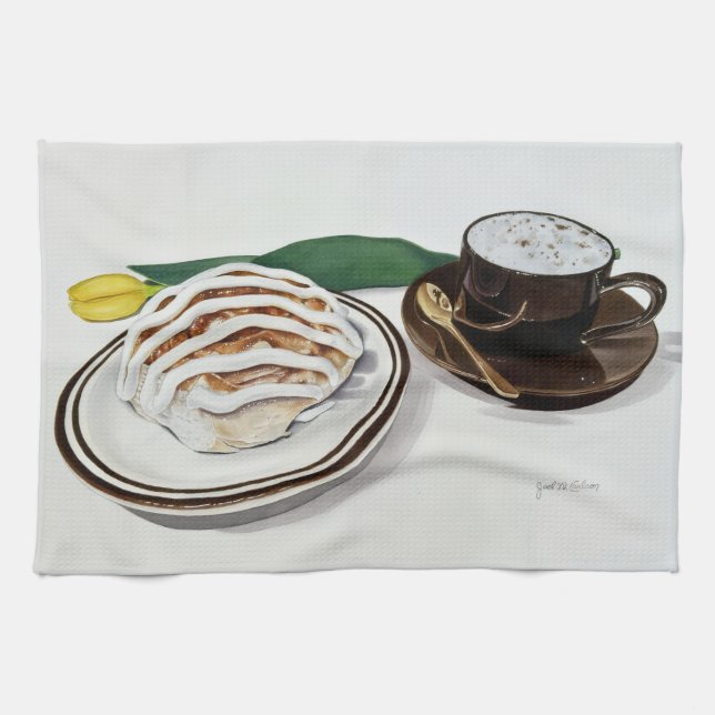 Kanelbulle och Cappuccino Kökshandduk (Horisontell)