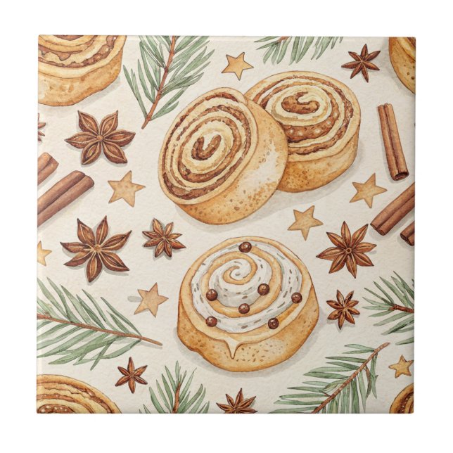 Kanelbulle och Kryddor - Högbakt Kakelplatta (Framsidan)