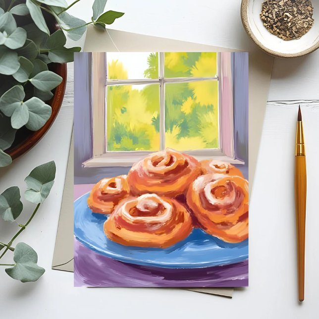 Kanelbulle | Vattenfärg Bakeri Vykort (Skapare uppladdad)