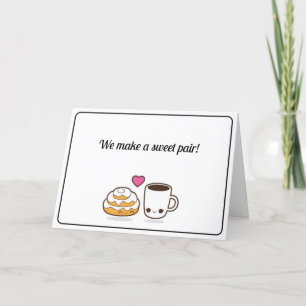 Kanelroll- och kaffehjärtans dagskort helgkort