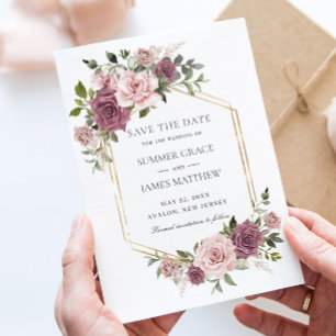 Kanelros Blush Floral Greenery Boho Bröllop Spara Datumet