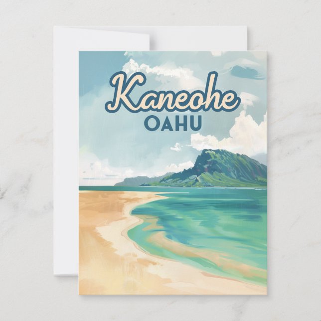 Kaneohe Sandbar Oahu Hawaii Retro Card (Framsida)