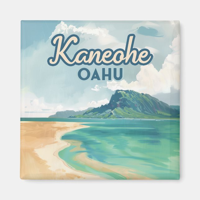 Kaneohe Sandbar Oahu Hawaii Retro Magnet (Framsidan)
