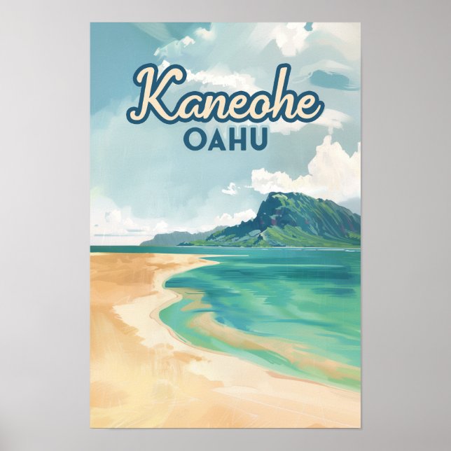Kaneohe Sandbar Oahu Hawaii Retro Poster (Framsidan)
