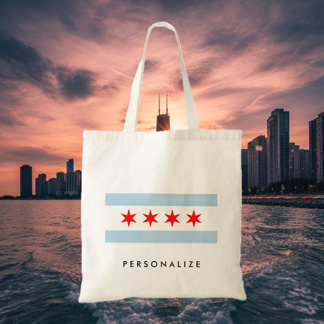 Kanfas för Chicago flaggaanpassningsbar Tygkasse (Chicago flag tote bag)