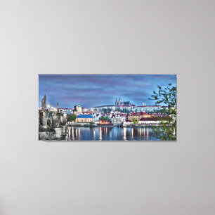 Kanfas för natt för Prague slottVltava flod Canvastryck