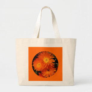 Kanfas hänger lös, orangeblommor, cirklar nr. 7 jumbo tygkasse