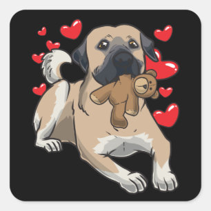 Kangal hund med mjukisdjur och många hjärtan fyrkantigt klistermärke