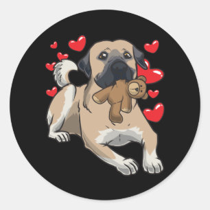 Kangal hund med mjukisdjur och många hjärtan runt klistermärke