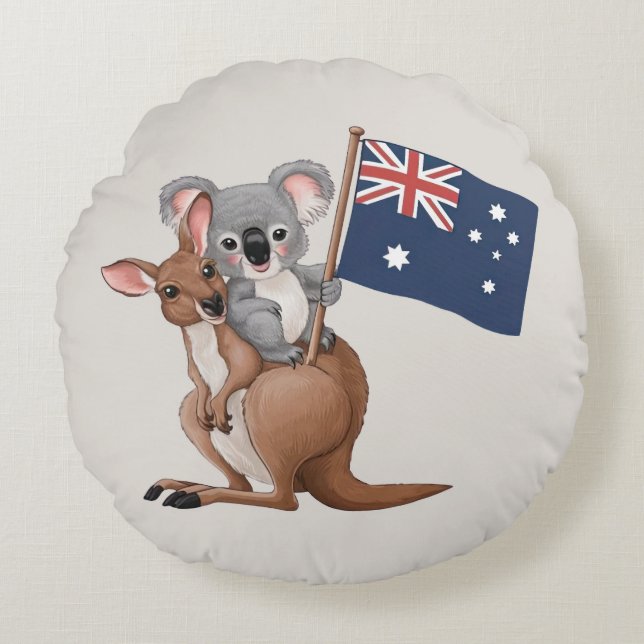 Kangaro och Koala Rund Kudde (Framsidan)
