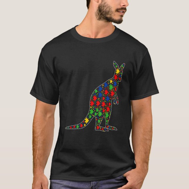 Kangaroo Animals Puzzle Delar Autism Awareness T Shirt (Framsida)
