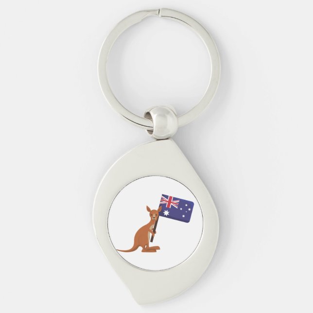 kangaroo australia flag swirl silverfärgad nyckelring (Framsidan)