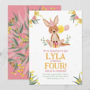 Kangaroo Australian Animal Birthday Inbjudningar