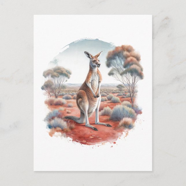 Kangaroo Australian Outback Watercolor Postcard Vykort (Framsida)