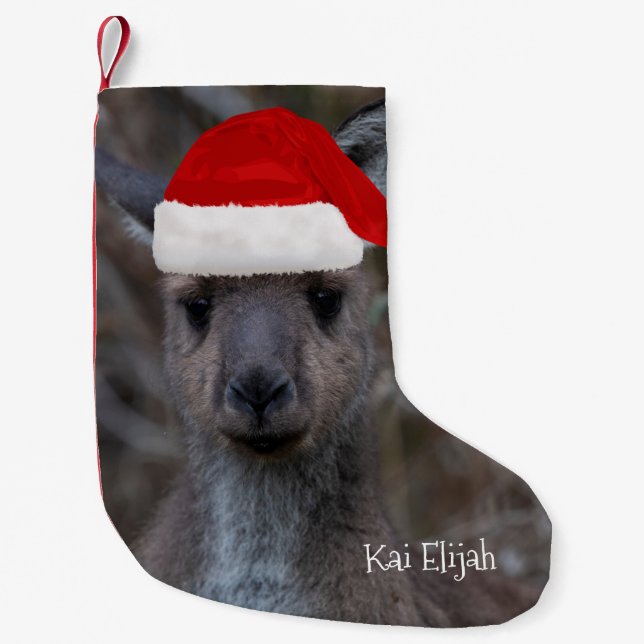 Kangaroo Australien Animal Red Santa Hat Liten Julstrumpa (Framsidan)