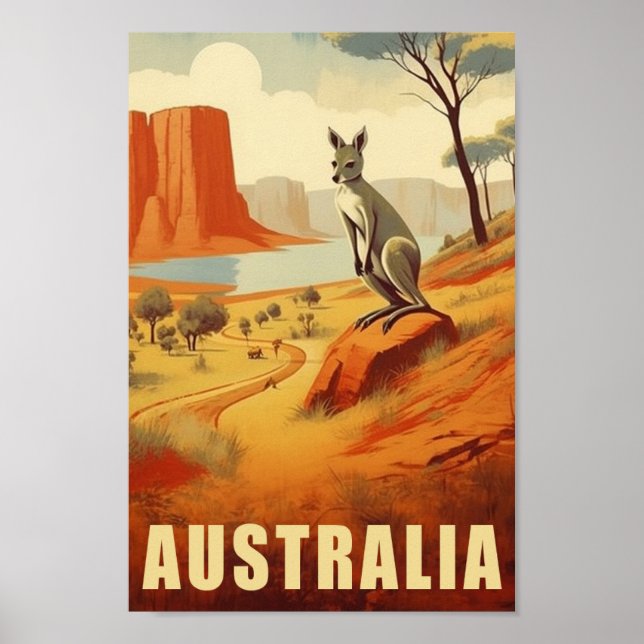Kangaroo Australien Berömd Vintage resor Ställe Poster (Framsidan)