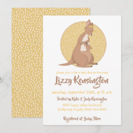 Kangaroo Baby Shower Gult Gender Neutral Inbjudningar