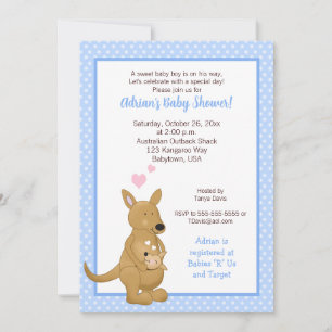 Kangaroo Baby Shower-inbjudan Blue Inbjudningar