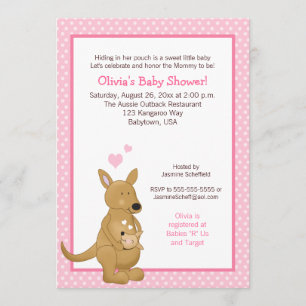 Kangaroo Baby Shower-inbjudan med Rosa punkter Inbjudningar