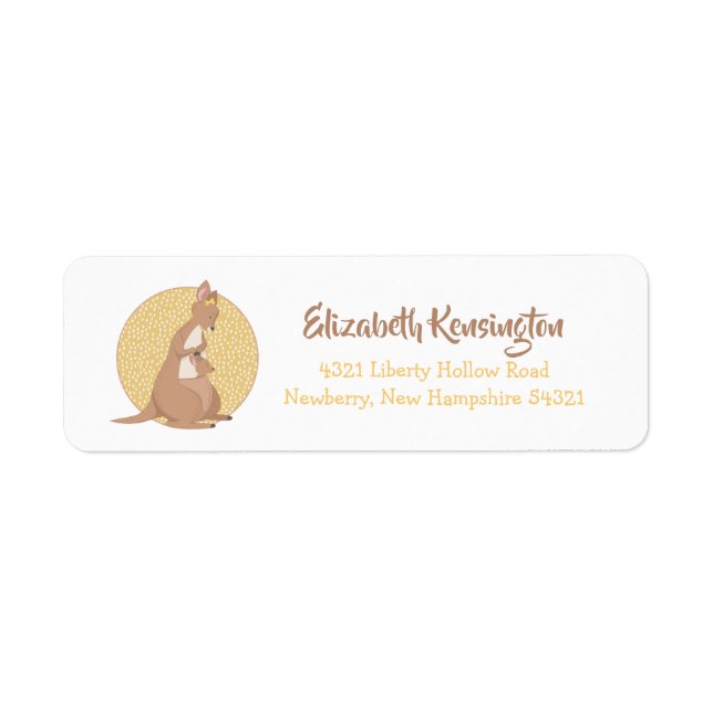 Kangaroo Baby Shower Neutralt Gult och Brown Returadress Etikett (Framsidan)