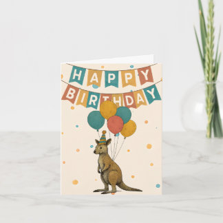 Kangaroo Birthday Card - Cute Animal med ballonger Kort