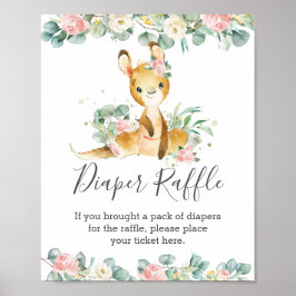 Kangaroo Blommigt Greenery Baby Shower Diaper Raff Poster