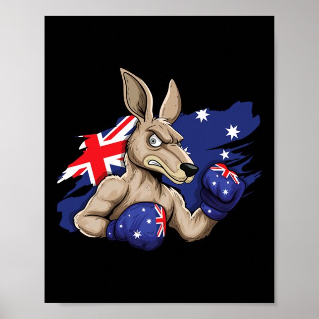 Kangaroo Boxer Boxing Australian Flagga Kärlek Aus Poster (Framsidan)