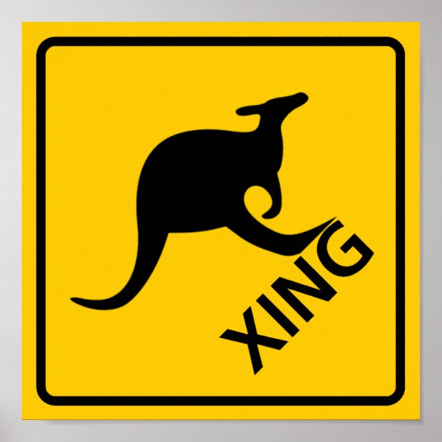 Kangaroo Crossing Highway Sign Poster (Framsidan)