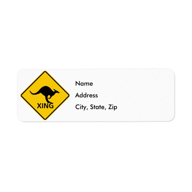 Kangaroo Crossing Highway Sign Returadress Etikett (Framsidan)