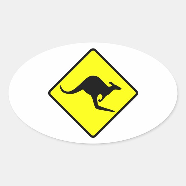 Kangaroo Crossing Road Sign Ovalt Klistermärke (Framsida)