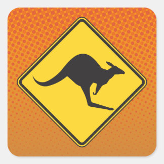 Kangaroo Crossing Sticker Fyrkantigt Klistermärke