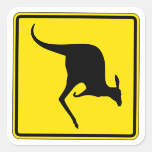 Kangaroo Crossing, Traffic Warning Sign, Australie Fyrkantigt Klistermärke