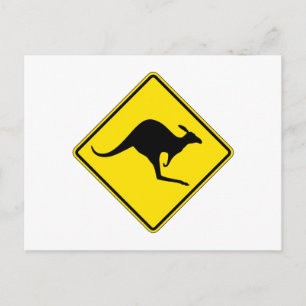 Kangaroo Crossing, Traffic Warning Sign, Australie Vykort