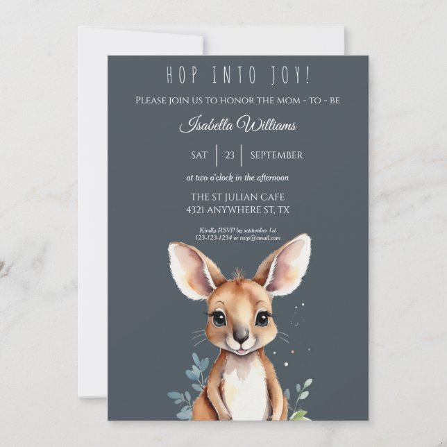 Kangaroo Cute Watercolor Elegant Baby Shower Inbjudningar (Framsida)