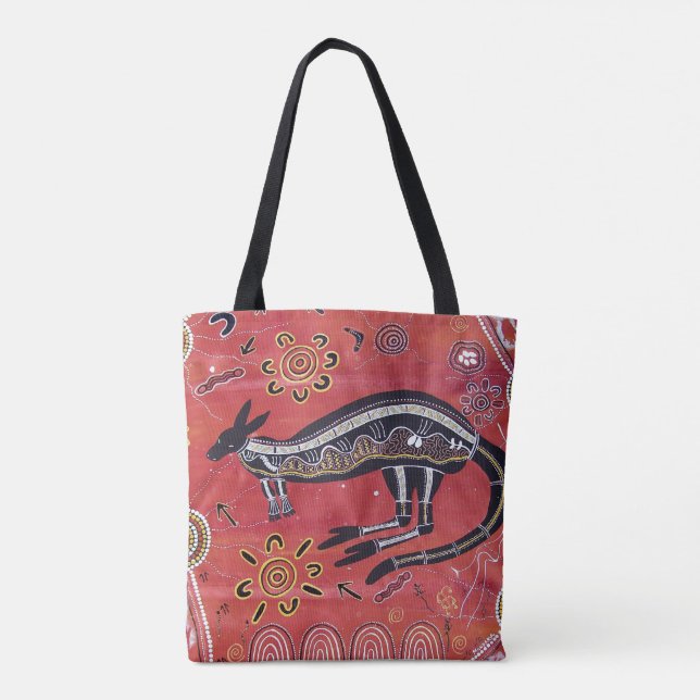 Kangaroo Dreaming Aboriginal Tote Bag Tygkasse (Baksida)