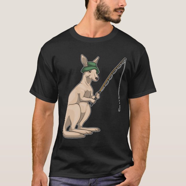 Kangaroo Fisher Fishing Rod Fishing T Shirt (Framsida)