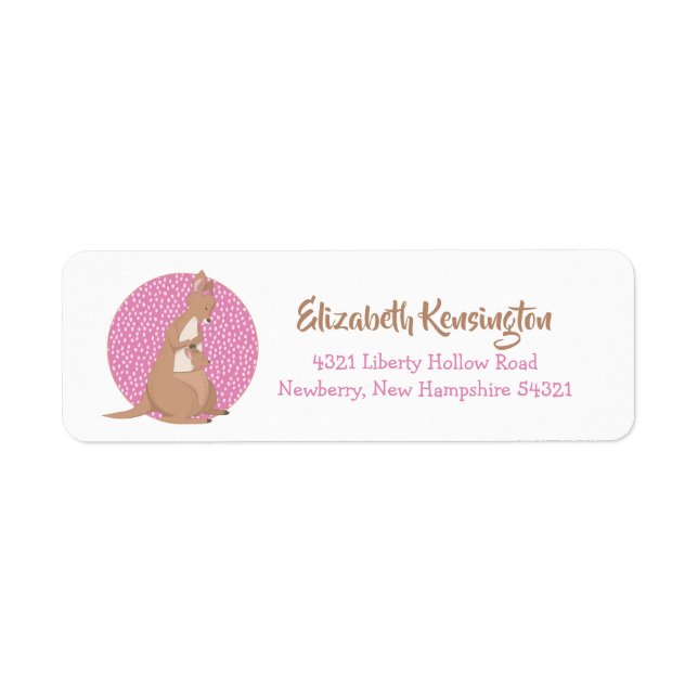Kangaroo Flicka Rosa Mönster Returadress Etikett (Framsidan)