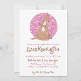 Kangaroo Flicka Shower Rosa Mönster Inbjudningar