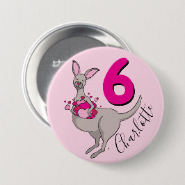 Kangaroo-flickor 6e födelsedag namn rosa knapp