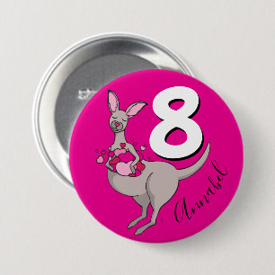 Kangaroo-flickor 8 födelsedag namn rosa knapp